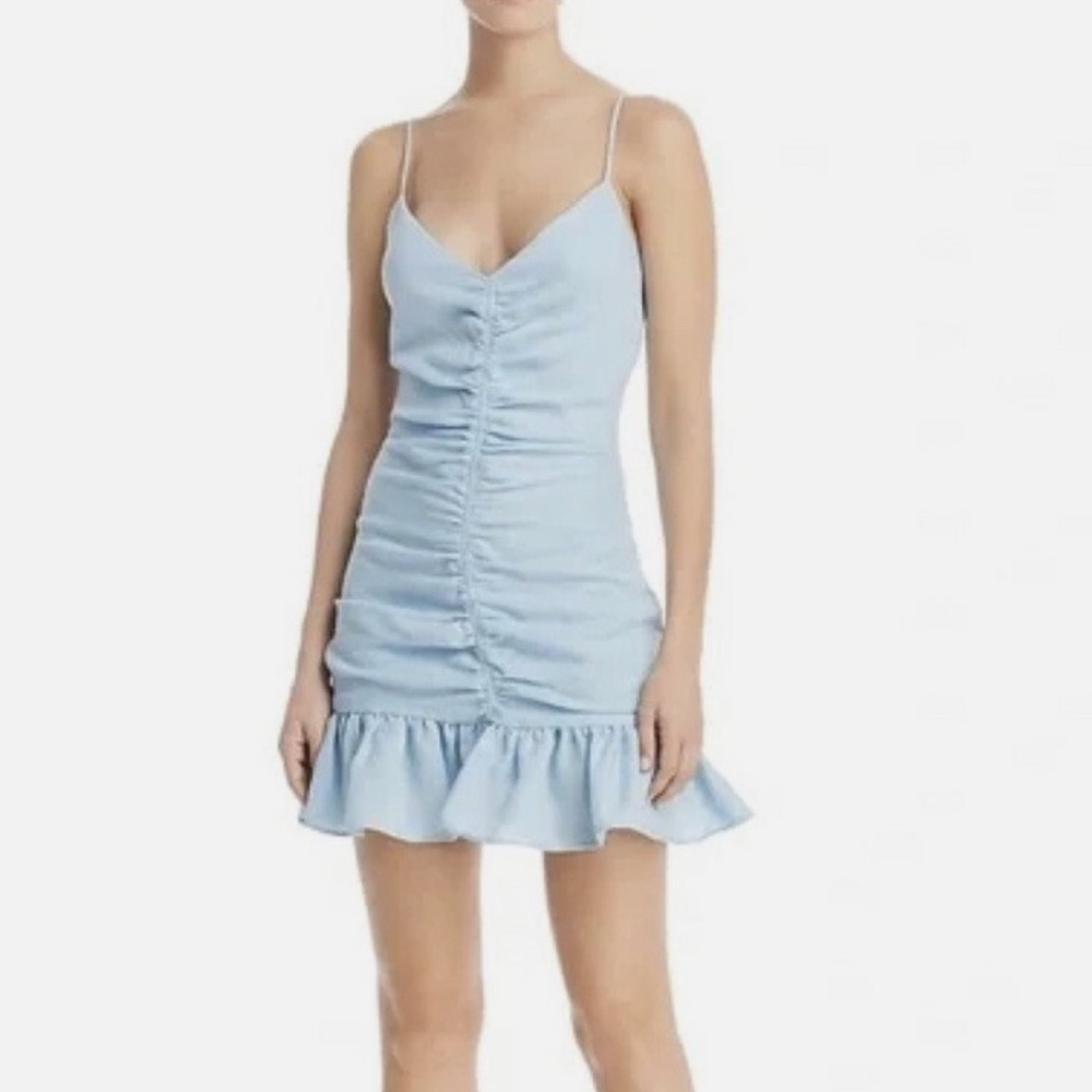 The East Order Celine Mini Ruffle Dress Light Baby Blue